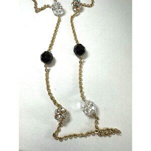 Vintage Necklace Monet Glass Bead Crystal Station 42 Inches Chain Heavy